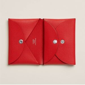 Hermes calvi duo cardholder rouge de coeur in mysore chèvre